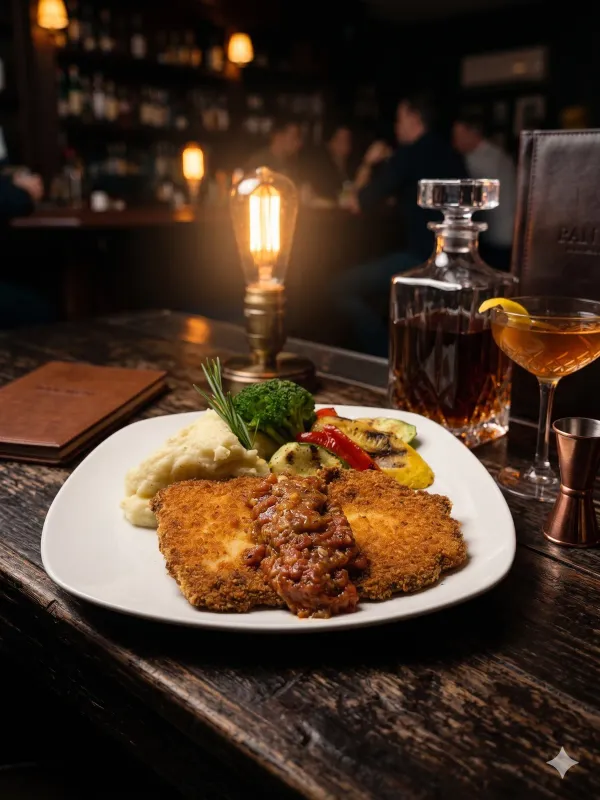 Parmesan Panko Crusted Chicken with tomato mushroom reduction