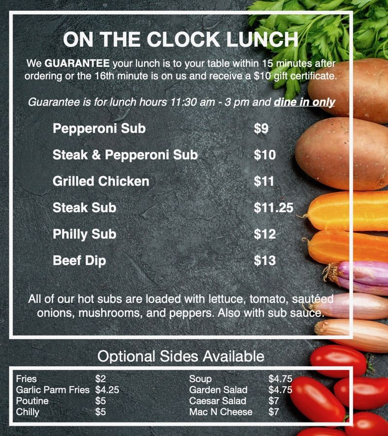 15 minute on the clock lunch menu - Montys Joint