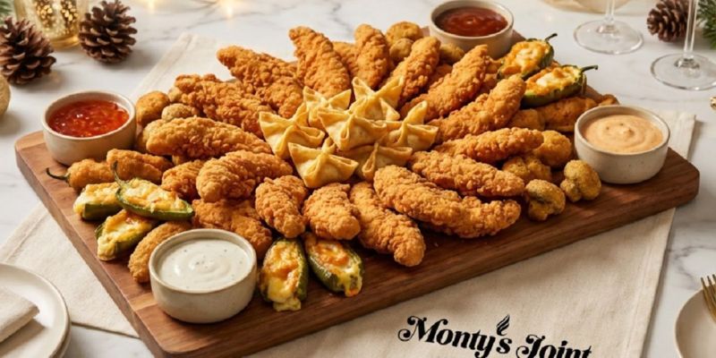 The ultimate hot-and-crispy shareable (Serves 6-8) A mountain of golden favorites served with a trio of dipping sauces: The ultimate hot-and-crispy shareable (Serves 6-8) A mountain of golden favorites served with a trio of dipping sauces: