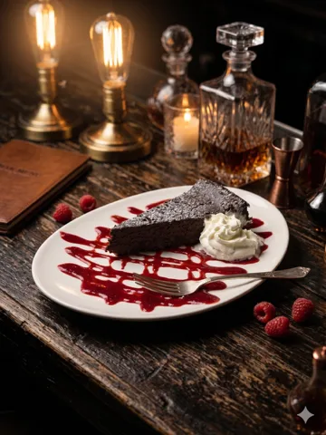 Flourless Chocolate Torte with raspberry coulis