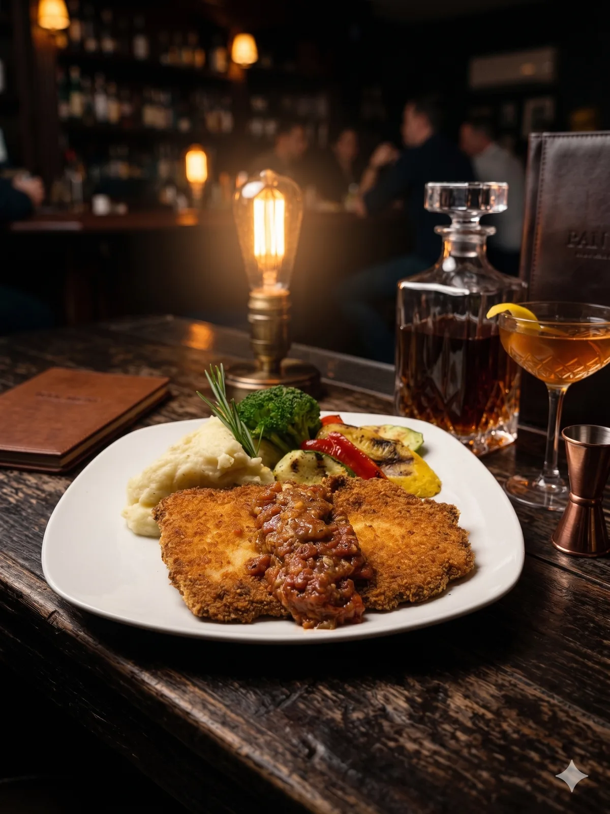 Parmesan Panko Crusted Chicken with tomato mushroom reduction
